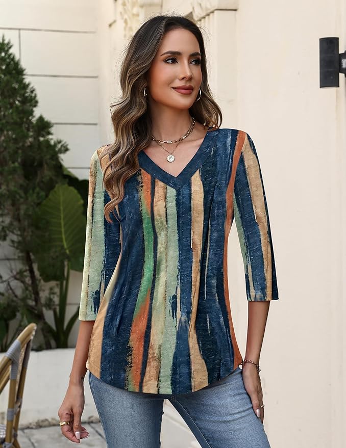 Zeagoo 3/4 Length Sleeve Womens Tops V Neck Shirt Dressy Casual Blouse Basic Tshirts 2026 Fashion Clothing S-2XL