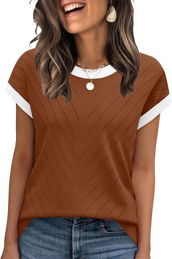 WIHOLL Short Sleeve Sweater for Women Summer Tops 2026 Business Casual Outfits Beach Vacation Clothes