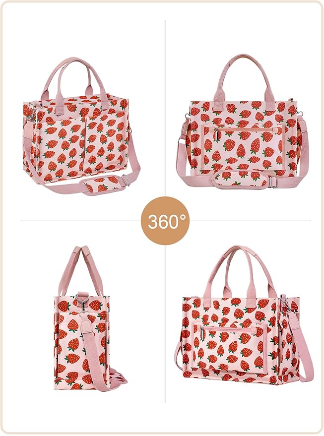 BESBESME Canvas Tote Bag for Women with Zipper & Compartments– Large Work & College Laptop Tote Crossbody Shoulder Bag