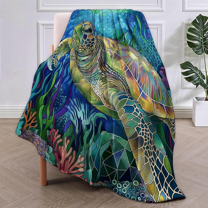 Sea Turtle Blanket, Underwater Scene Flannel Throw Blankets,Soft Warm Lightweight Cozy Plush Animal Turtle Throws for Bedroom Sofa Office Home Decor Gifts for Lovers Women Girls 50"x40"