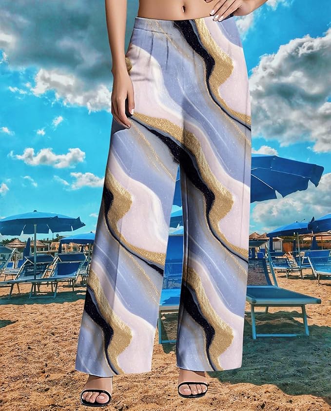 Womens Boho Pants Casual Oversize High Waisted Wide Leg Trousers Pattern Printed Ourdoors Pant for 2025 Summer