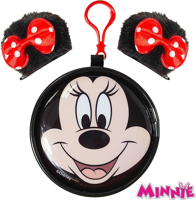 LUV HER Disney Minnie Coin Purse Keychain with Plush Ears – Includes 2 Hair Clips – Girls’ Accessory Set, Great Gift, Party Favor, Ages 3+