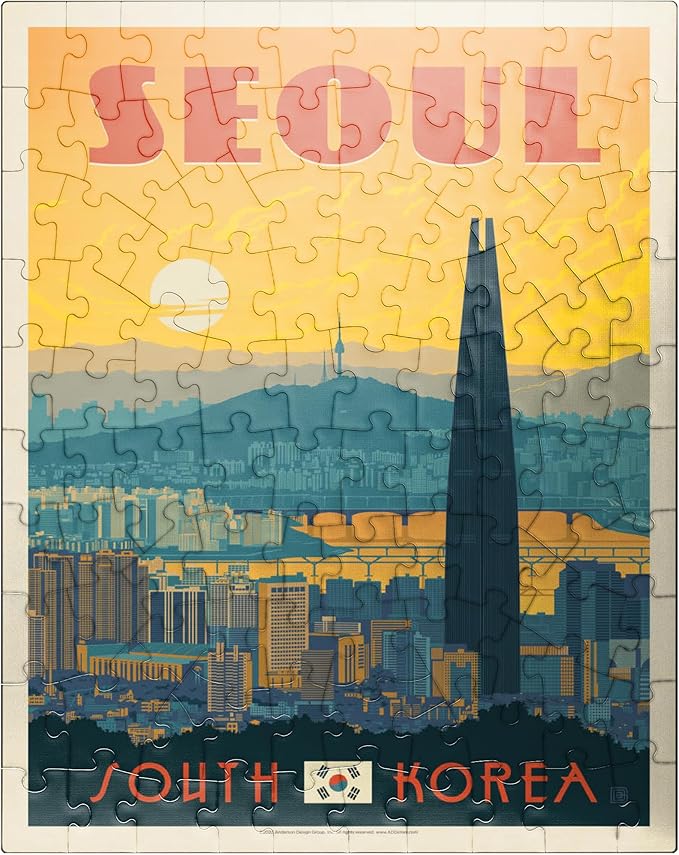 MyPuzzle South Korea: Seoul, Vintage Poster - Premium 100 Piece Jigsaw Puzzle for Adults
