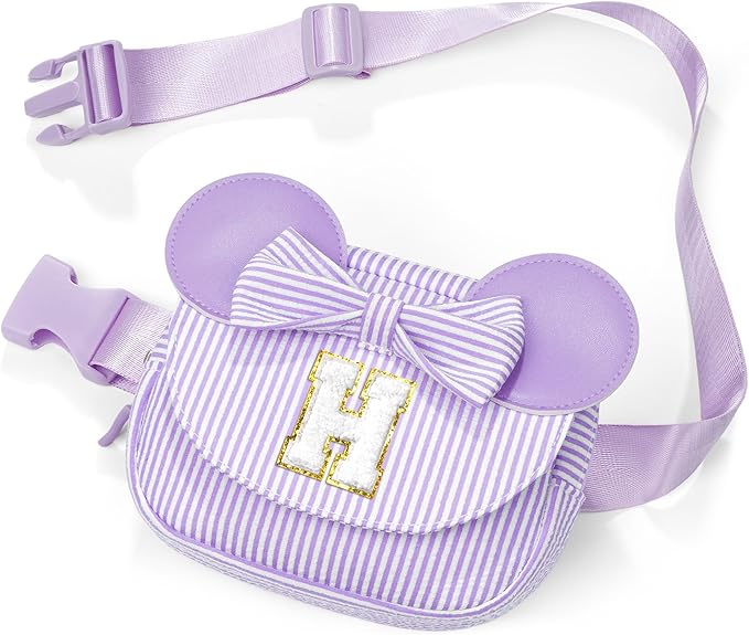 QLOVEA Birthday Gifts for 4 5 6 7 8 9 10 11 12 13 14 Year Old Girls - Belt Bag for Kids Teens Girls 8-12, Initial Fanny Pack Belt Bag Purse for Girl Teen Daughter Sister Kids Birthday Gift Purple H