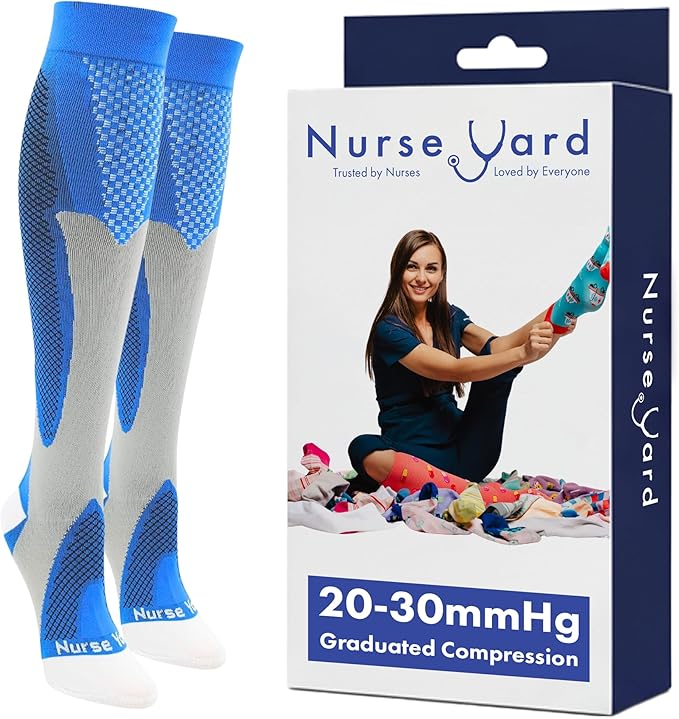 Nurse Yard Compression Socks for Nurses - Women & Men - 20-30mmHg Graduated Compression, Zero-Toe Compression, For Medical Staff, Nursing, Athletic Support Such As Running, Cycling, Hiking - 1 Pair