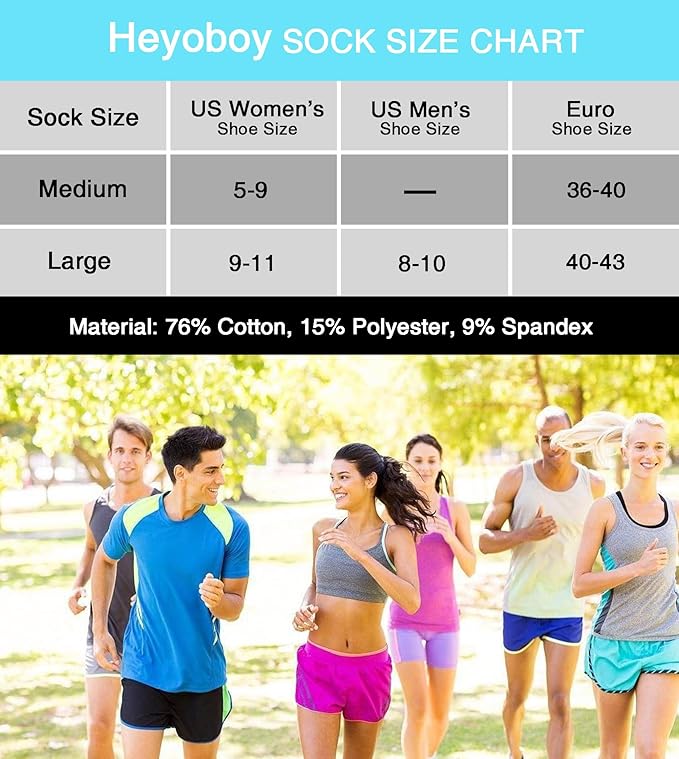 Heyoboy Womens Ankle Anti-blister Thick Cushioned Wicking Odor Resist Athletic Running Socks 5 Pairs