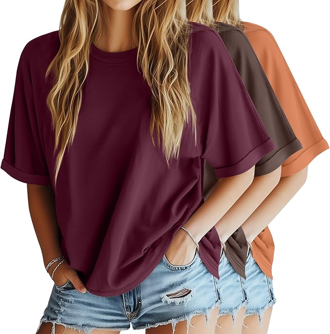 Riyiper 3 Pack Women's Oversized T-Shirt Half Sleeve Summer Tees Casual Loose Fit Crew Neck Basic Tops