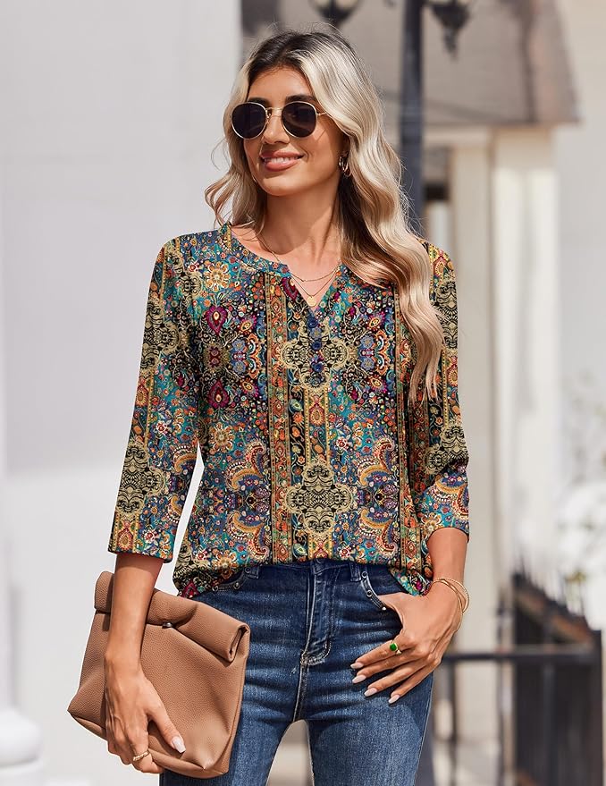 Zeagoo 3/4 Length Sleeve Womens Tops Casual Dressy Summer Blouses Buisness Work Spring Tee Shirts