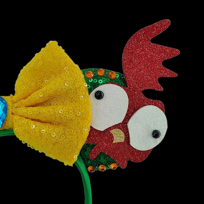 WW-WONDERFULWORLD Mouse Ears Headbands With Funny HeiHei Colorful Feather Decoration & Shiny Sequins Diamond, for Moana Theme Costume Cosplay Glitter Party; HYQY-2