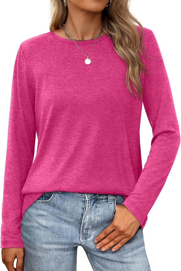 XIEERDUO Long Sleeve Shirts for Women Casual Crew Neck Basic Fall Tops Loose Fit Comfy