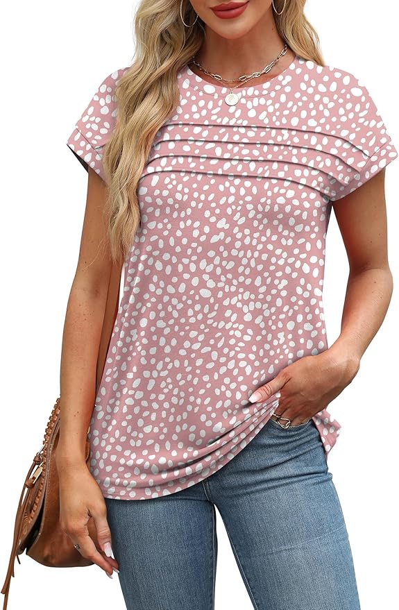 WEESO Womens Summer Tops Trendy 2026 Cap Sleeve T Shirts Crew Neck Pleated Front Beach Vacation Clothes Fashion