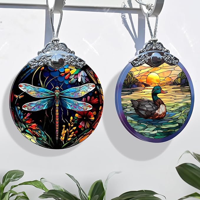 Jocidea Christmas Dragonfly Ornament - Stained Glass Decor for Tree, Holiday Decorations and Xmas Gift Ideas