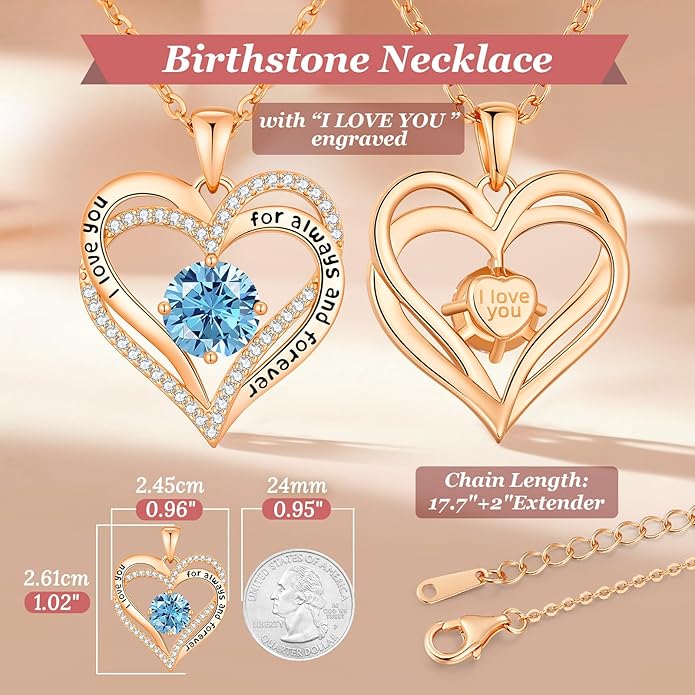 CDE Valentine's Day Gift Forever Love Heart Necklaces for Women, Wedding Anniversary, Birthday Mothers Christmas Day Gifts for Mom, Mother, Wife, S925 Silver Jewelry with Birthstone Pendant