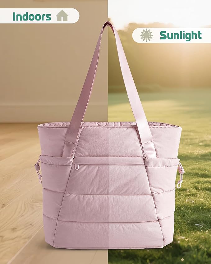 Puffer Tote Bag for Women, Lightweight Tote Bag for Work and School, Pink