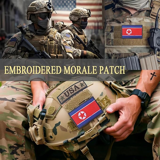 EmWoot 2PCS North Korea Flag Patch Embroidered Morale Patch Military Tactical Patches Hook and Loop(Black Border)