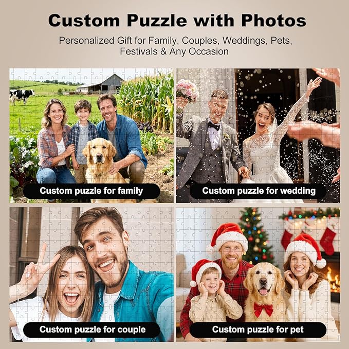 Custom Puzzle from Photos, Personalized Photo Puzzle 1000/1500Pieces with Picture and Text, Personalized Gifts for Couple Family Wedding Kids Pet (1000 PCS-Horizontal)