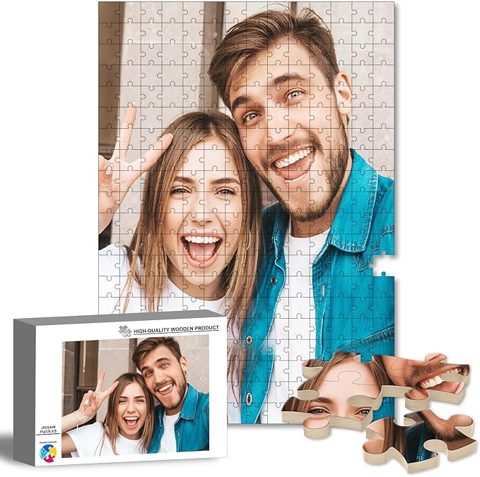 Custom Puzzle from Photos, Personalized Photo Puzzle 300/500/1000/1500 Pieces with Picture and Text, Personalized Gifts for Couple Family Wedding Kids Pet (300 PCS-Vertical)