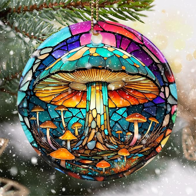 Stained Ceramic Mushroom Ornament - Christmas Ornaments & Home Decor for Mushroom Lovers
