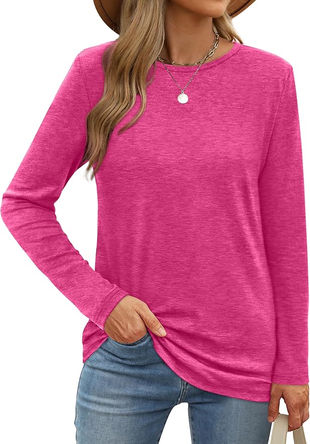 XIEERDUO Long Sleeve Shirts for Women Casual Crew Neck Basic Fall Tops Loose Fit Comfy