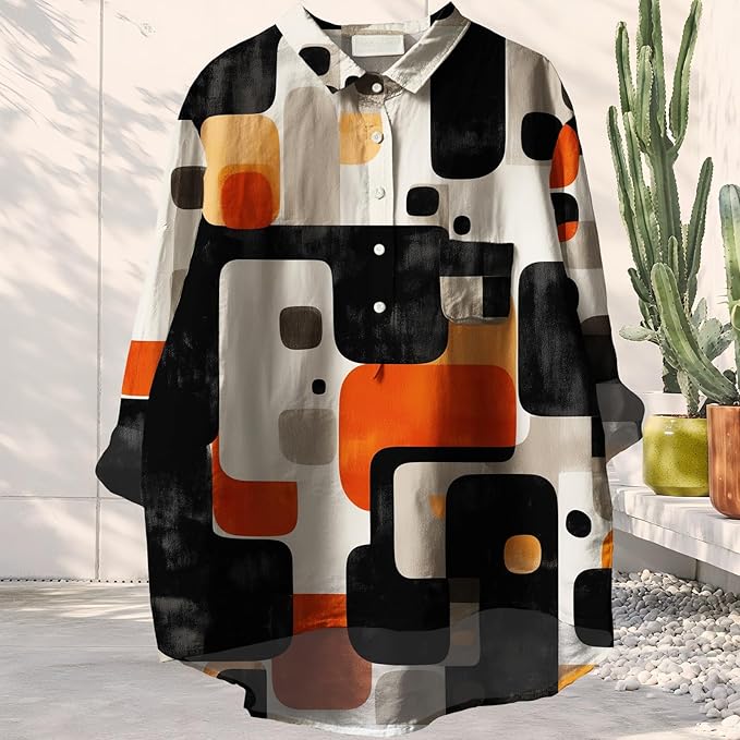 Women Funny Graphic Long Sleeve Floral Blouses Plus Size Button Shirts Casual Cute Vneck Fall Tunic Tops Trendy