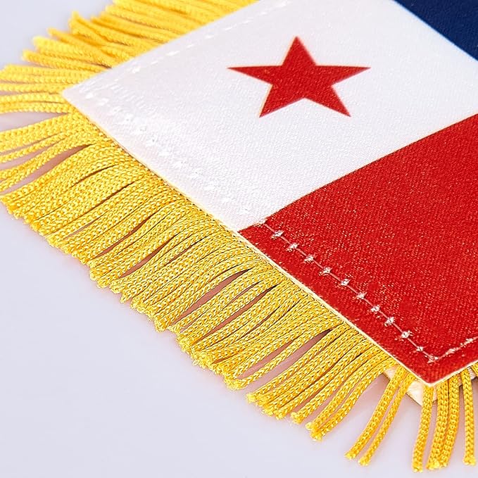 ZXvZYT 3 X 5 Inch Panama Window Hanging Flag Panamanian Small Mini Car Flags Banners Rearview Mirror Decoration - with Suction Cup & Golden Fringy Banner(2 Pack)