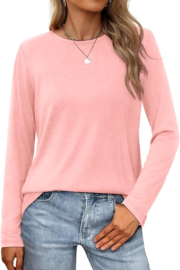 XIEERDUO Long Sleeve Shirts for Women Casual Crew Neck Basic Fall Tops Loose Fit Comfy