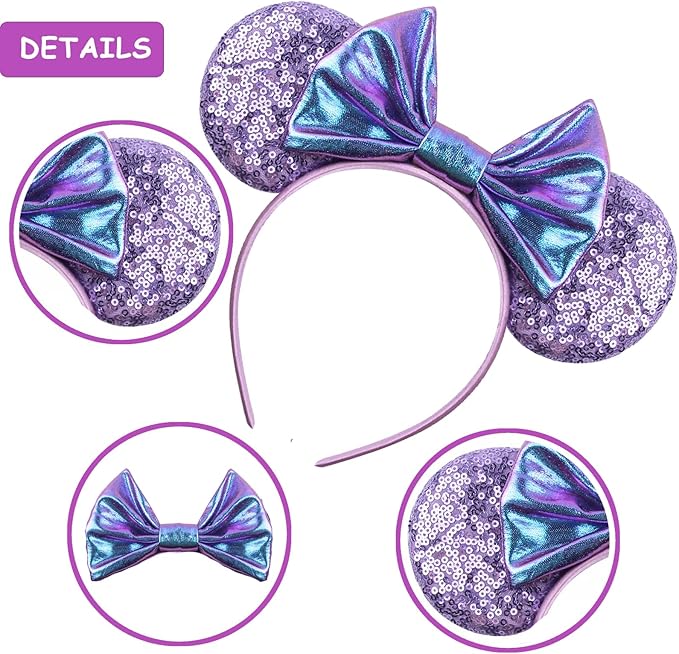 Sequin Mouse Ears Headbands for Women Girls Boys, Glitter Bows Headband for Kids Adults Birthday Party Costume Halloween