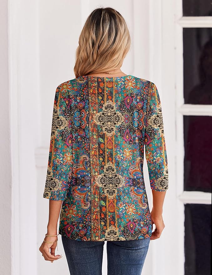 Zeagoo 3/4 Length Sleeve Womens Tops Casual Dressy Summer Blouses Buisness Work Spring Tee Shirts
