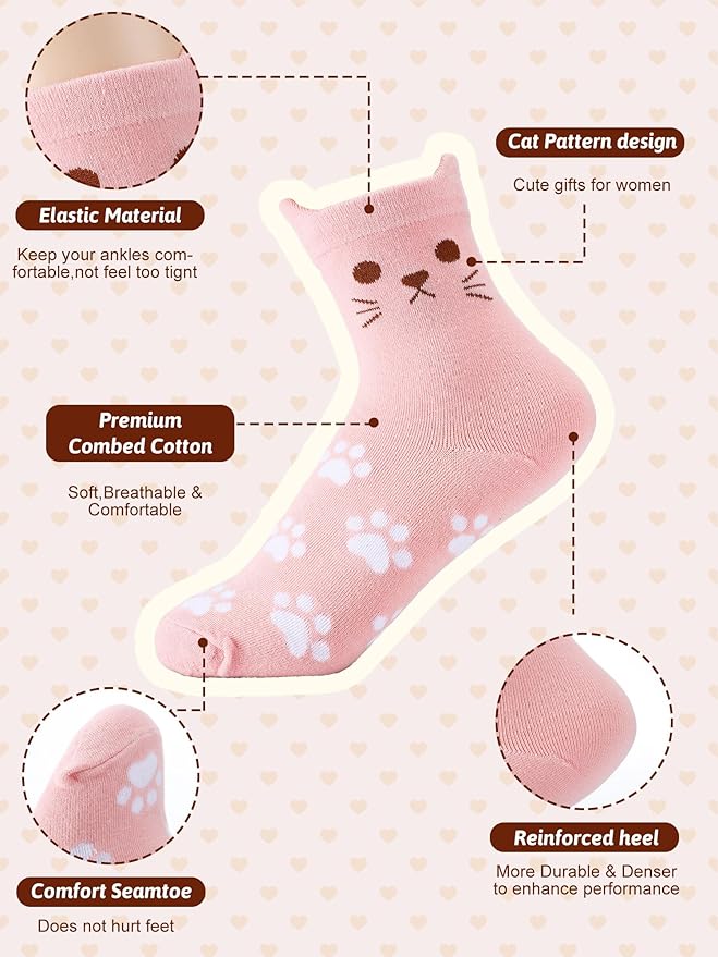 Eurzom 10 Pairs Socks Womens Crew Elastic Ankle Length Cotton Socks Aesthetic Cute Lightweight Low Cut Gifts for Women
