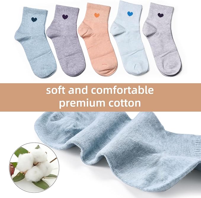 Corlap Women's Cute Cotton Crew Athletic Running Socks - Ankle High, Novelty Fun Heart Design 5-Pairs (Gift Box)
