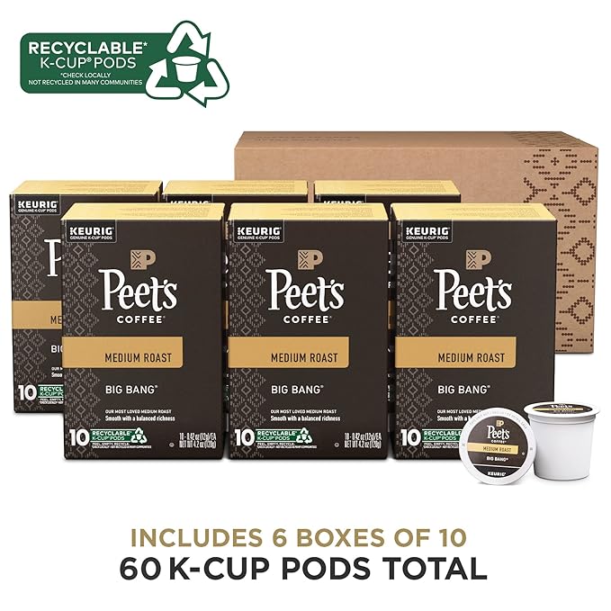Peet's Coffee, Medium Roast Keurig K-Cup Pods - Big Bang 60 Count (6 Boxes of 10 K-Cup Pods)