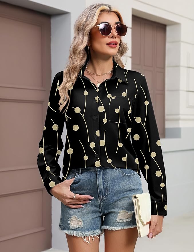 HOTOUCH Button Down Shirts for Women Long Sleeve Blouse Dressy Casual Business Work Tops with Pocket