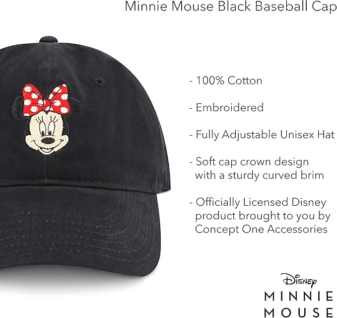 Disney Minnie Mouse Dad Hat, Cotton Adjustable Baseball Cap with Curved Brim
