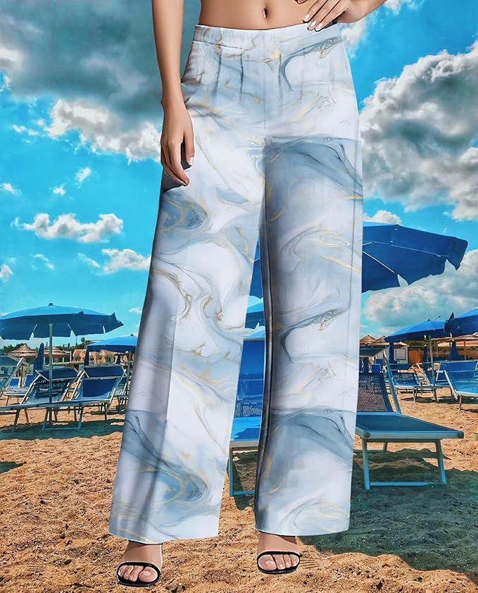 Womens Boho Pants Casual Oversize High Waisted Wide Leg Trousers Pattern Printed Ourdoors Pant for 2025 Summer