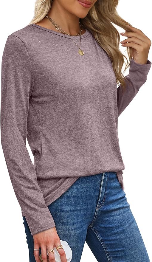 XIEERDUO Long Sleeve Shirts for Women Casual Crew Neck Basic Fall Tops Loose Fit Comfy