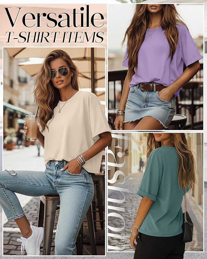 Riyiper 3 Pack Women's Oversized T-Shirt Half Sleeve Summer Tees Casual Loose Fit Crew Neck Basic Tops