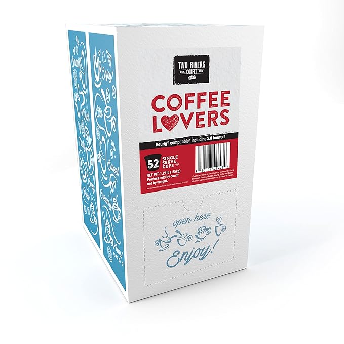 Two Rivers Coffee Lovers Coffee Pods Sampler Compatible with K Cup Brewers Including 2.0, Single Serve Variety Pack, 52 Count