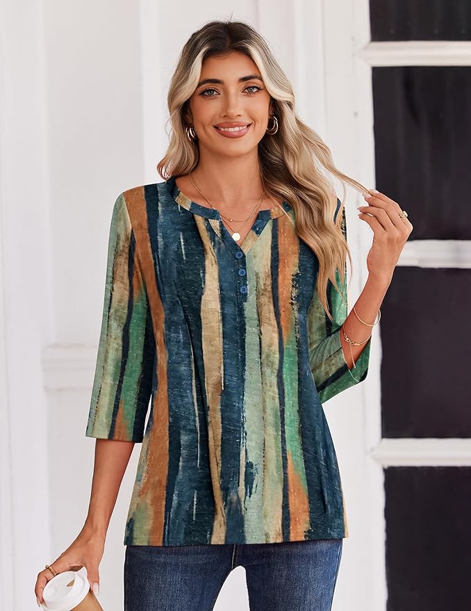 Zeagoo 3/4 Length Sleeve Womens Tops Casual Dressy Summer Blouses Buisness Work Spring Tee Shirts