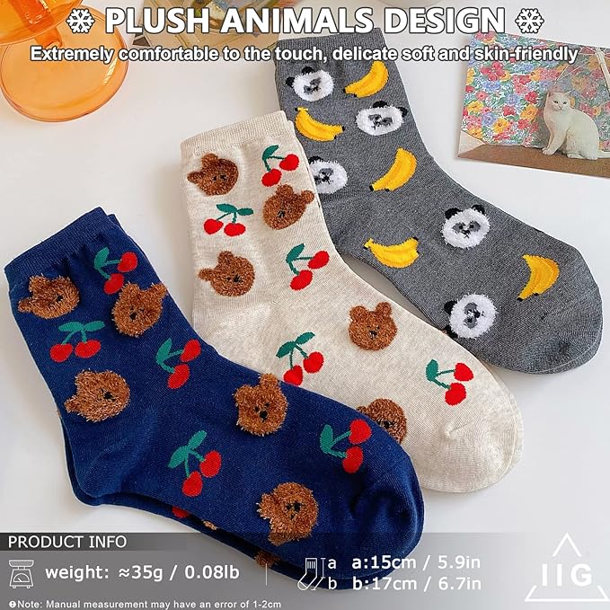 IIG 3-6 Pairs Womens Cute Animal Patterned Funny Novelty Cotton Crew Socks