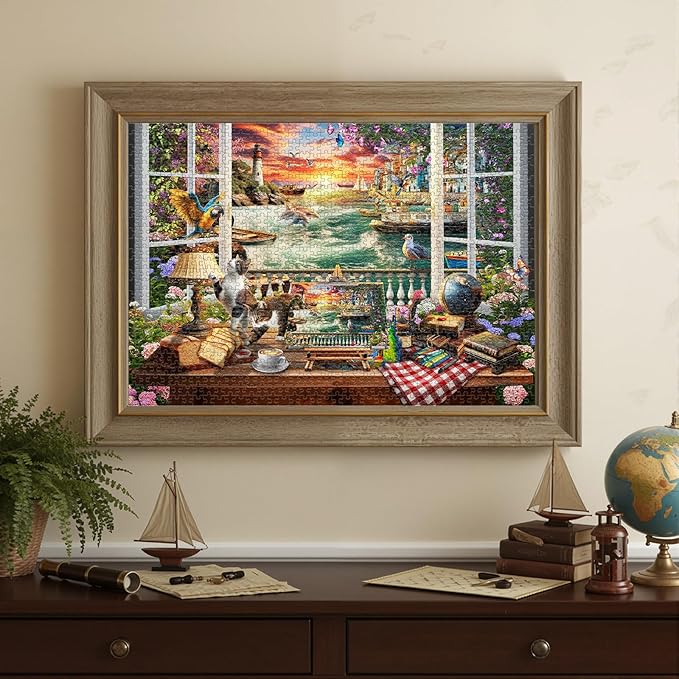 Naturelish 1000-Piece Puzzle for Adults - Relaxing Jigsaw Puzzle for Adults, Fun and Challenging Jigsaw Puzzles, Seaview by The Window Puzzle, 26.65 x 19.25 in