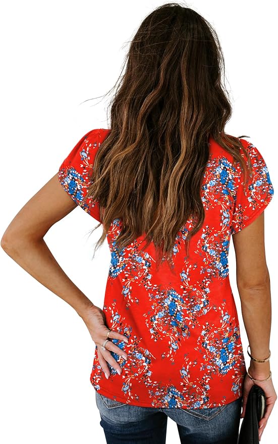 WIHOLL Womens Tops V Neck Summer Petal Sleeve Casual Tshirts