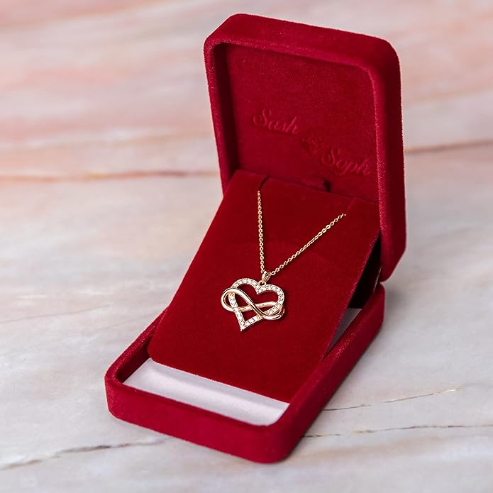 Sash & Soph Infinity Heart Necklace for Women. 925 Sterling Silver Heart Necklace for Girlfriend, Love Heart Pendant on 18" Chain with 2" Extender (Rose Gold or Gold Plated)