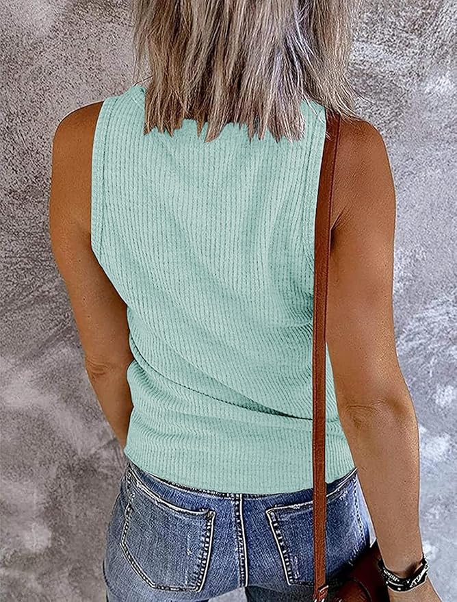 MEROKEETY Women's 2026 Summer Sleeveless Tank Tops V Neck Ribbed Dressy Casual Henley Shirts Button Loose Cami Tees