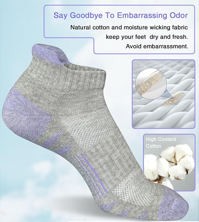 Heyoboy Womens Ankle Anti-blister Thick Cushioned Wicking Odor Resist Athletic Running Socks 5 Pairs