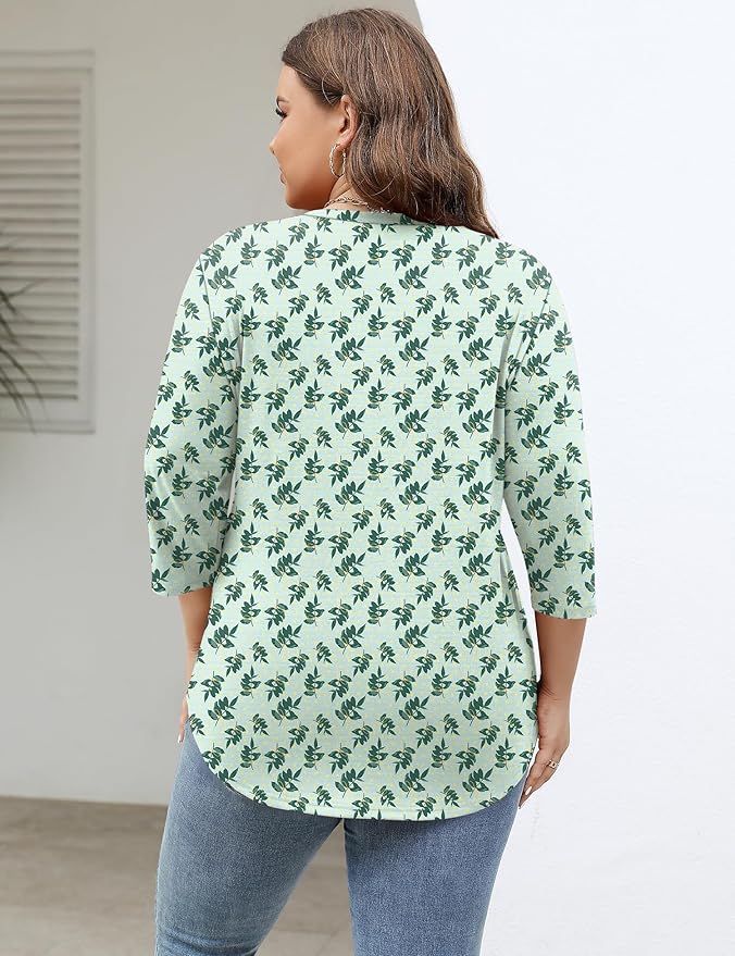 TFSDOD Womens Plus Size Tops V Neck T Shirts 3/4 Sleeve Blouse Summer Casual Tees XL-5X