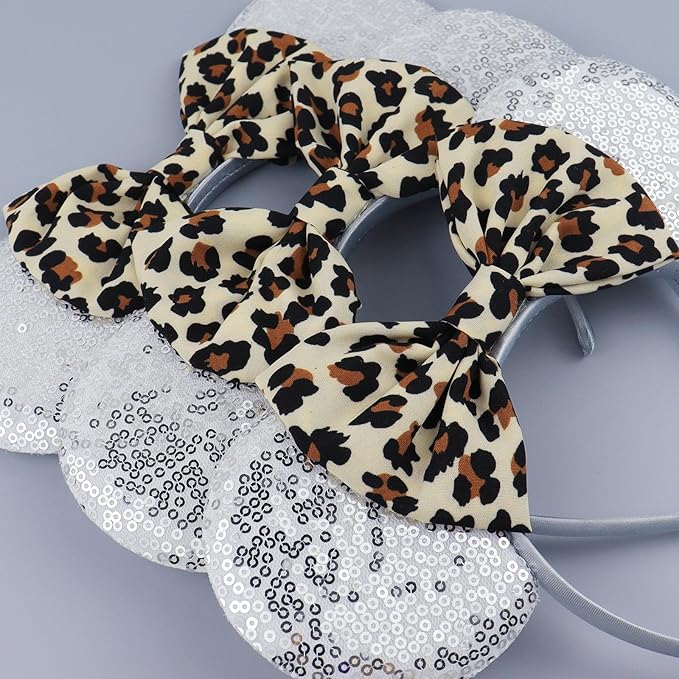 LIHELEI Leopard Minnie Ears Mouse Ears Headband, Party Decoration Headbands for Halloween Costume, Leopard Bows Headwear Hair Accessories for Women