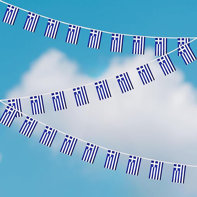 Yamiuo 100 Feet Greece String Flag, 76 Pcs Greek Banner Flag, Small Mini World Banner Flags for Sports Events, Bars Decorations, School Festivals, Party Decorations, Celebrations (Greece)