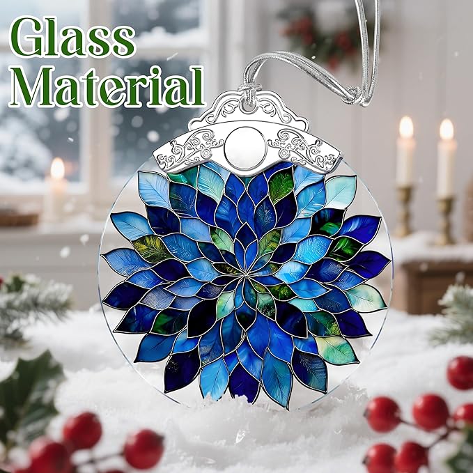 Blue and Green Leaves Mandala Stained Glass Ornament – Christmas Ornament, Christmas Tree Ornament & Perfect Holiday Decor, Housewarming Gifts, Gifts for Women, Friends or Family