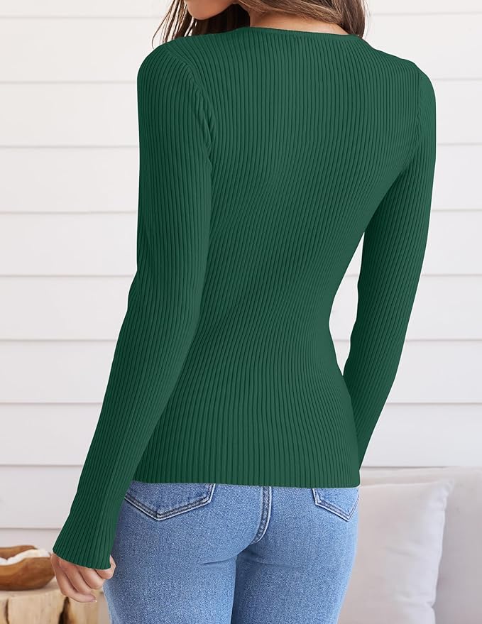 ZESICA Women's Long Sleeve Crewneck Shirts 2026 Fall Ribbed Knit Sweater Slim Fitted Casual Basic Tee Tops