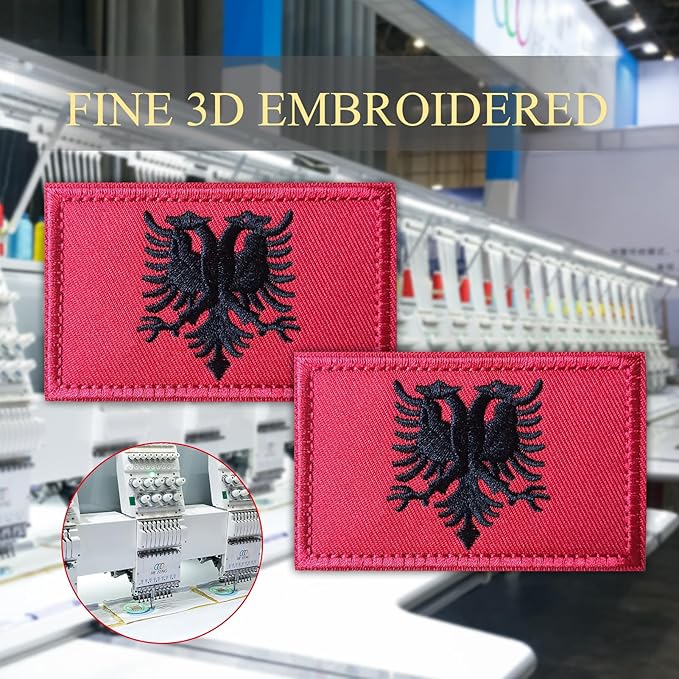 EmWoot 2PCS Albania Flag Patch Embroidered Morale Patch Military Tactical Patches Hook and Loop